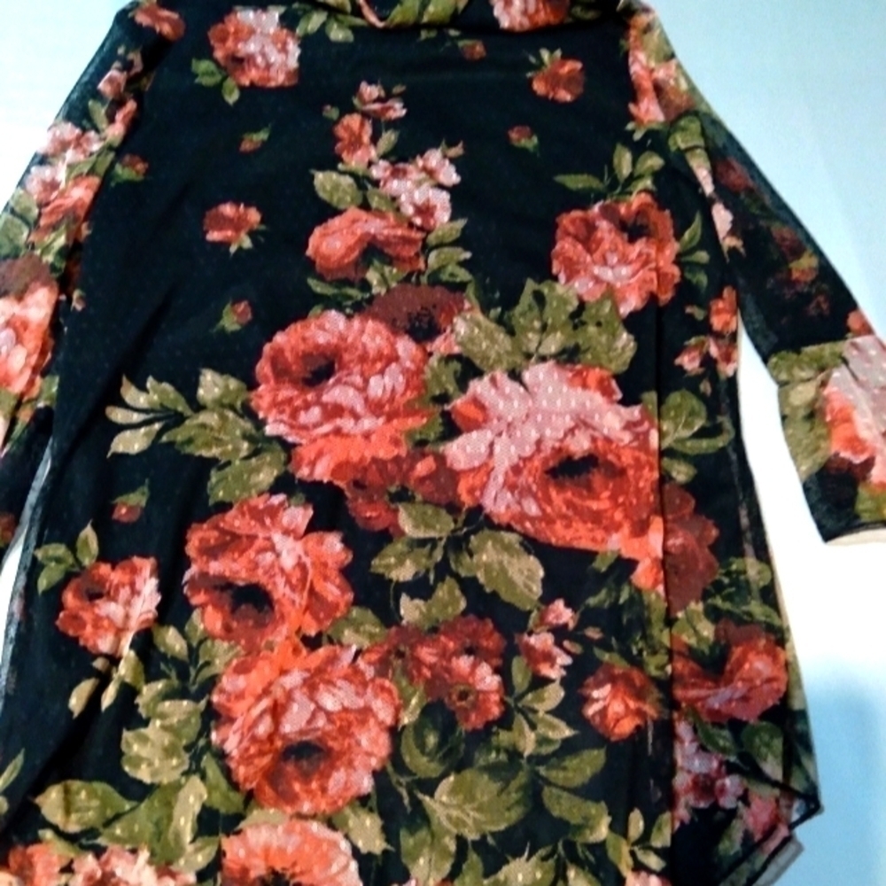 ASHLEY blue Ladies  top. Size small. Lacey material over polyester.